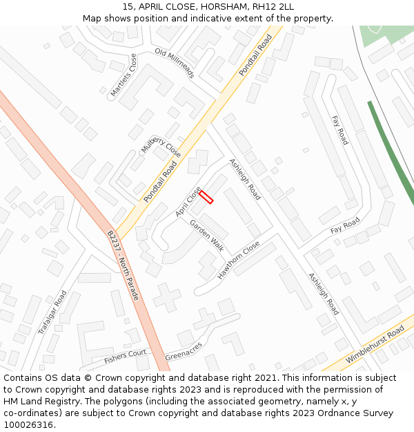 15, APRIL CLOSE, HORSHAM, RH12 2LL: Location map and indicative extent of plot