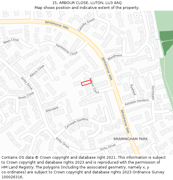 15, ARBOUR CLOSE, LUTON, LU3 4AQ: Location map and indicative extent of plot