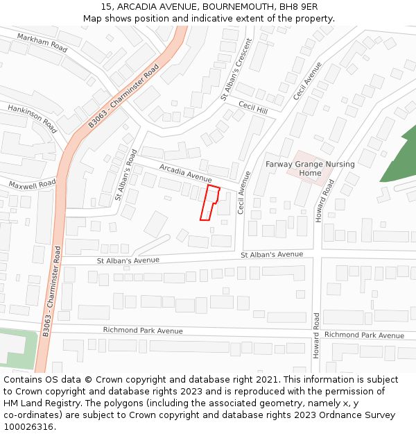 15, ARCADIA AVENUE, BOURNEMOUTH, BH8 9ER: Location map and indicative extent of plot