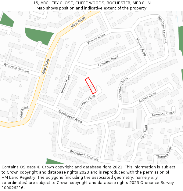 15, ARCHERY CLOSE, CLIFFE WOODS, ROCHESTER, ME3 8HN: Location map and indicative extent of plot