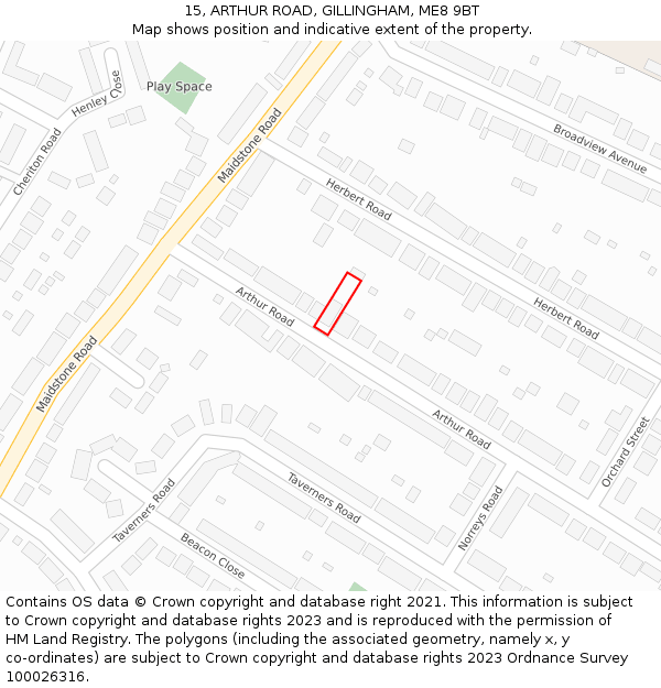 15, ARTHUR ROAD, GILLINGHAM, ME8 9BT: Location map and indicative extent of plot