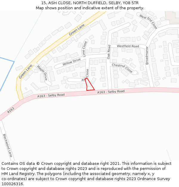 15, ASH CLOSE, NORTH DUFFIELD, SELBY, YO8 5TR: Location map and indicative extent of plot