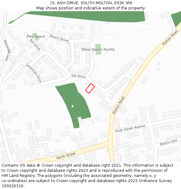 15, ASH DRIVE, SOUTH MOLTON, EX36 3FA: Location map and indicative extent of plot