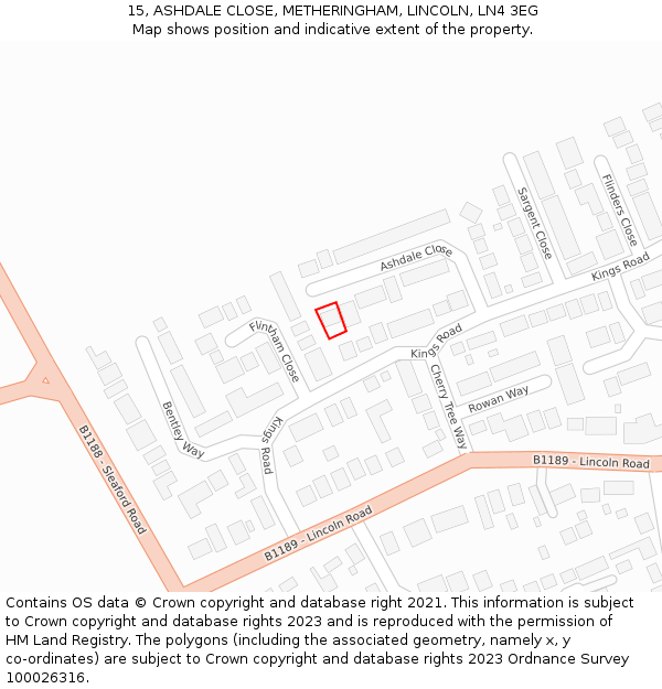 15, ASHDALE CLOSE, METHERINGHAM, LINCOLN, LN4 3EG: Location map and indicative extent of plot
