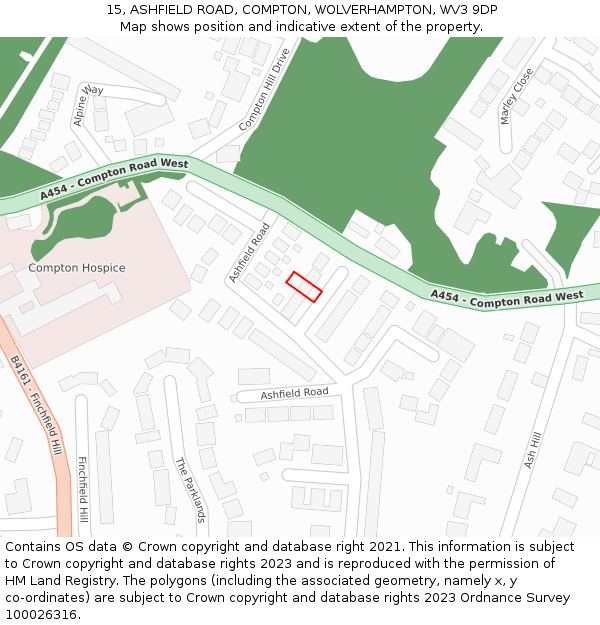 15, ASHFIELD ROAD, COMPTON, WOLVERHAMPTON, WV3 9DP: Location map and indicative extent of plot