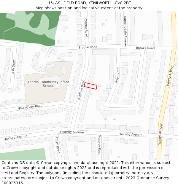 15, ASHFIELD ROAD, KENILWORTH, CV8 2BE: Location map and indicative extent of plot