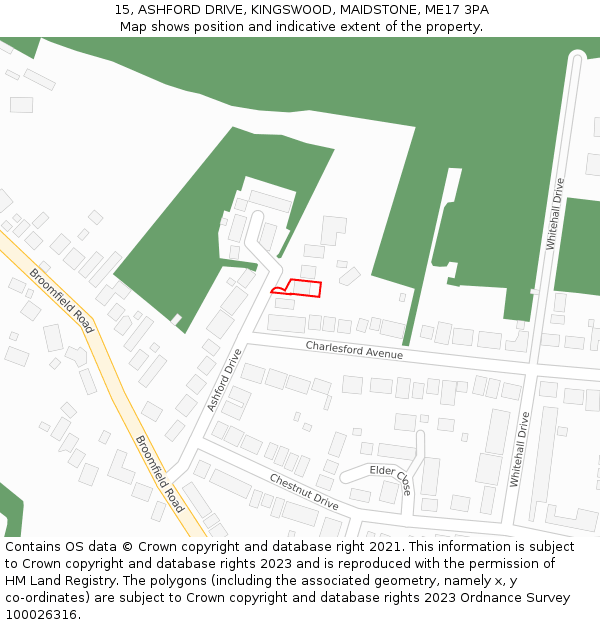 15, ASHFORD DRIVE, KINGSWOOD, MAIDSTONE, ME17 3PA: Location map and indicative extent of plot