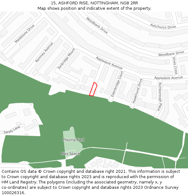 15, ASHFORD RISE, NOTTINGHAM, NG8 2RR: Location map and indicative extent of plot