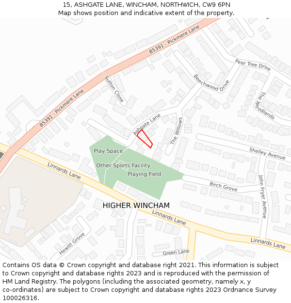 15, ASHGATE LANE, WINCHAM, NORTHWICH, CW9 6PN: Location map and indicative extent of plot
