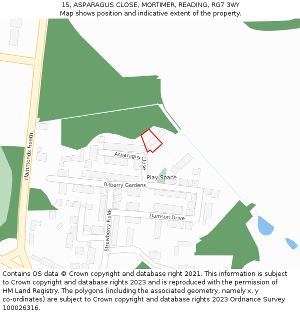 15, ASPARAGUS CLOSE, MORTIMER, READING, RG7 3WY: Location map and indicative extent of plot