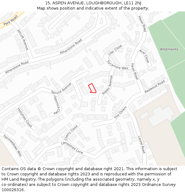 15, ASPEN AVENUE, LOUGHBOROUGH, LE11 2NJ: Location map and indicative extent of plot