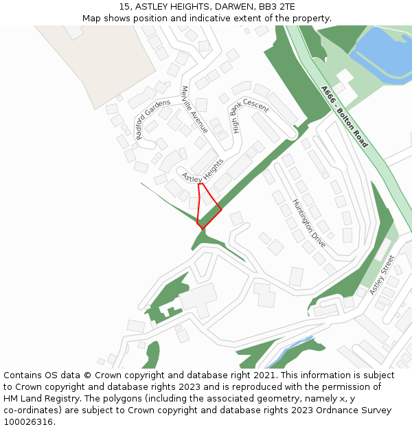 15, ASTLEY HEIGHTS, DARWEN, BB3 2TE: Location map and indicative extent of plot