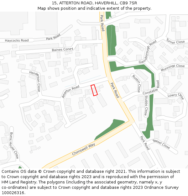 15, ATTERTON ROAD, HAVERHILL, CB9 7SR: Location map and indicative extent of plot