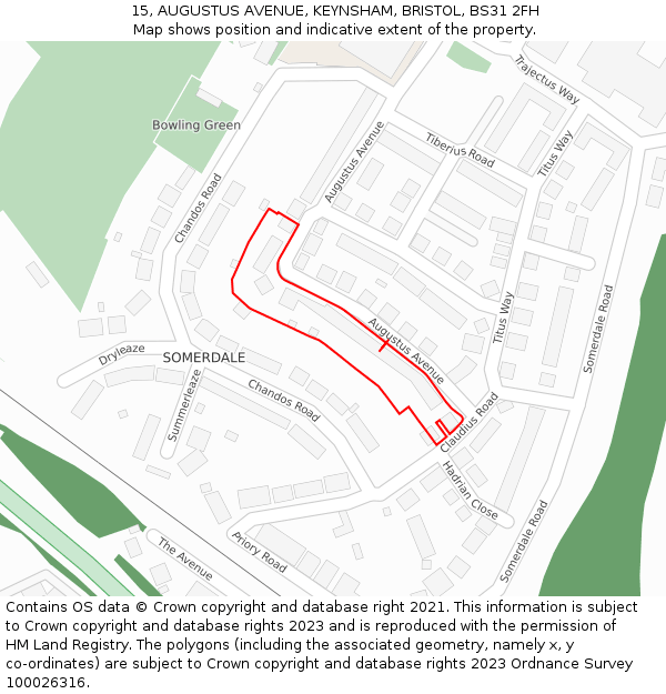 15, AUGUSTUS AVENUE, KEYNSHAM, BRISTOL, BS31 2FH: Location map and indicative extent of plot