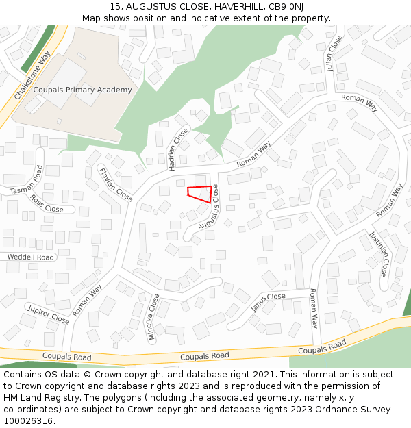 15, AUGUSTUS CLOSE, HAVERHILL, CB9 0NJ: Location map and indicative extent of plot