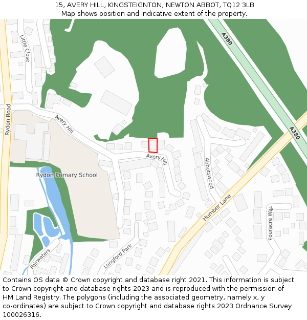15, AVERY HILL, KINGSTEIGNTON, NEWTON ABBOT, TQ12 3LB: Location map and indicative extent of plot