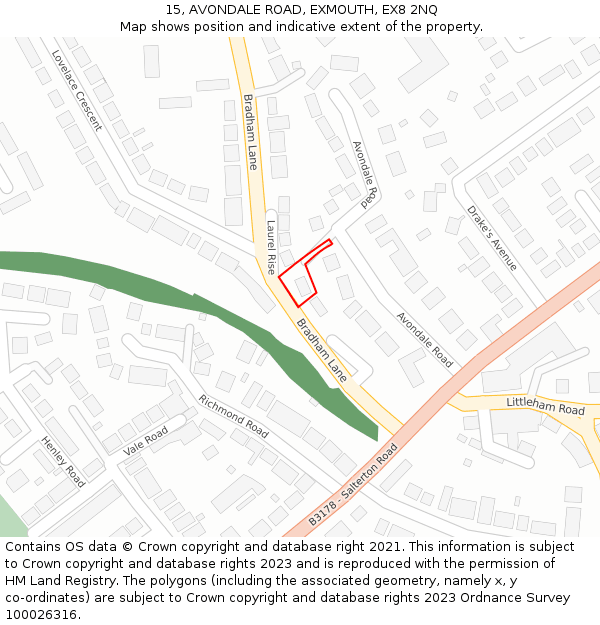 15, AVONDALE ROAD, EXMOUTH, EX8 2NQ: Location map and indicative extent of plot
