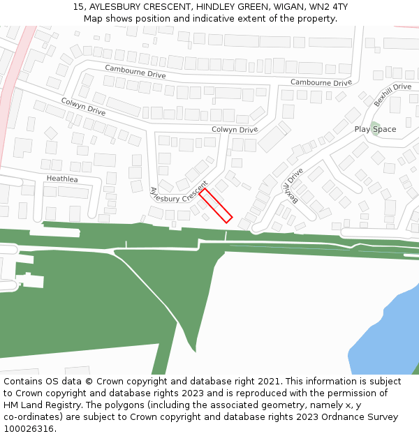 15, AYLESBURY CRESCENT, HINDLEY GREEN, WIGAN, WN2 4TY: Location map and indicative extent of plot