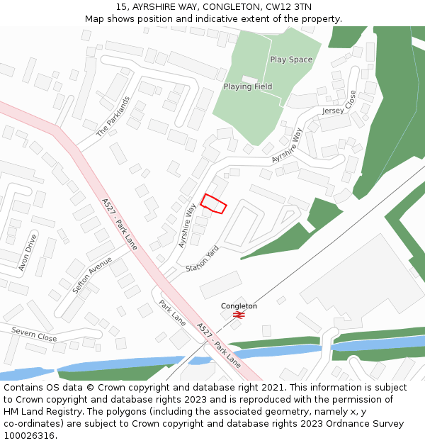 15, AYRSHIRE WAY, CONGLETON, CW12 3TN: Location map and indicative extent of plot