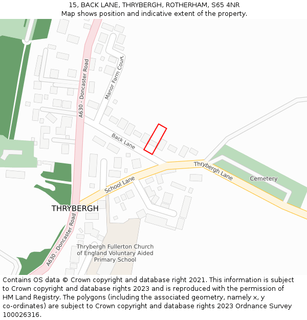 15, BACK LANE, THRYBERGH, ROTHERHAM, S65 4NR: Location map and indicative extent of plot