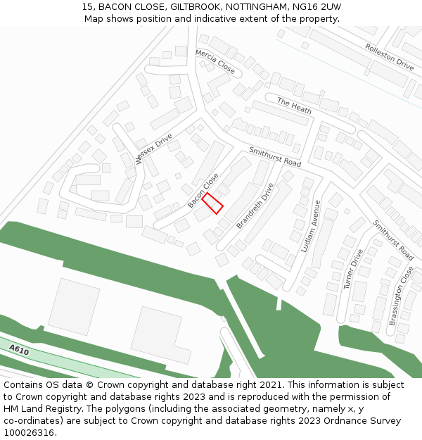 15, BACON CLOSE, GILTBROOK, NOTTINGHAM, NG16 2UW: Location map and indicative extent of plot