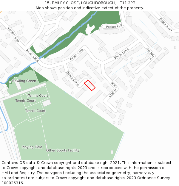 15, BAILEY CLOSE, LOUGHBOROUGH, LE11 3PB: Location map and indicative extent of plot