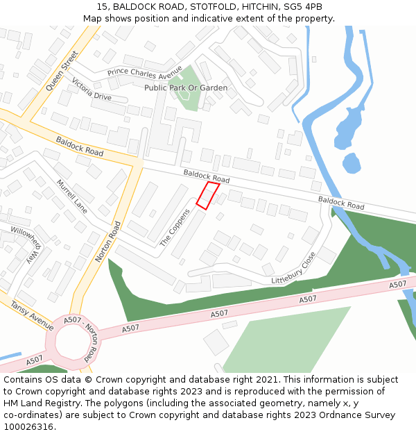 15, BALDOCK ROAD, STOTFOLD, HITCHIN, SG5 4PB: Location map and indicative extent of plot