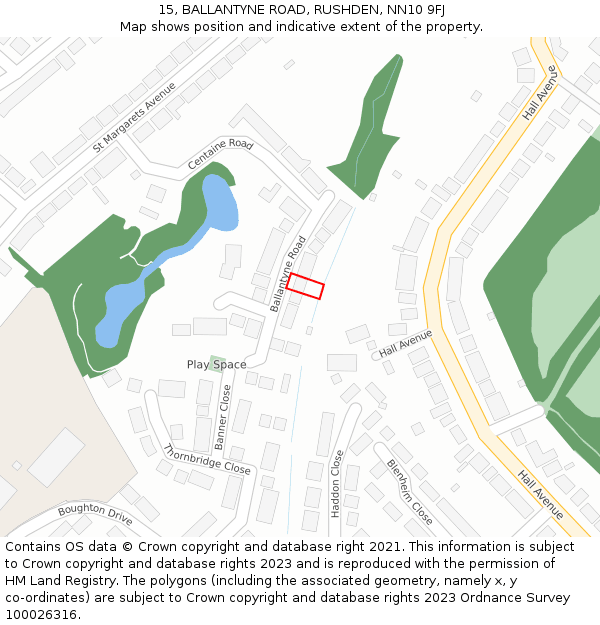 15, BALLANTYNE ROAD, RUSHDEN, NN10 9FJ: Location map and indicative extent of plot