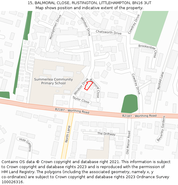 15, BALMORAL CLOSE, RUSTINGTON, LITTLEHAMPTON, BN16 3UT: Location map and indicative extent of plot