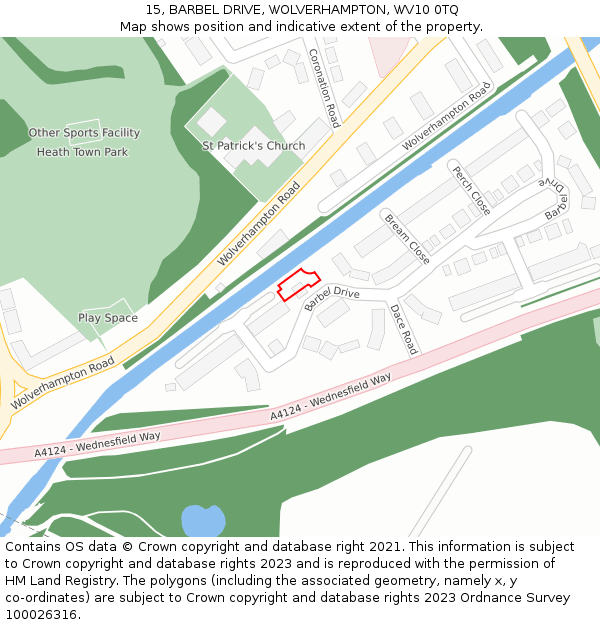 15, BARBEL DRIVE, WOLVERHAMPTON, WV10 0TQ: Location map and indicative extent of plot