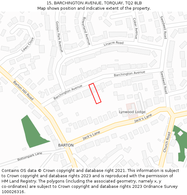 15, BARCHINGTON AVENUE, TORQUAY, TQ2 8LB: Location map and indicative extent of plot
