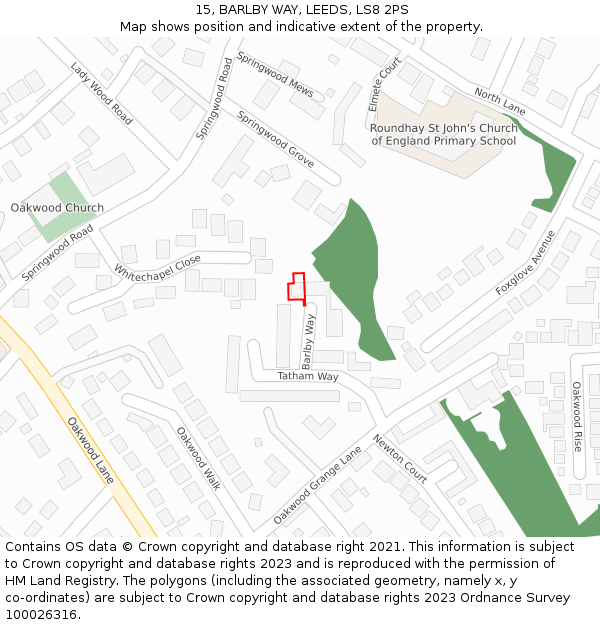 15, BARLBY WAY, LEEDS, LS8 2PS: Location map and indicative extent of plot