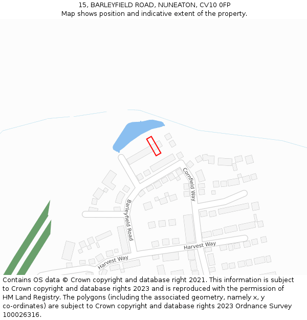 15, BARLEYFIELD ROAD, NUNEATON, CV10 0FP: Location map and indicative extent of plot