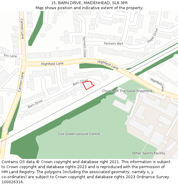 15, BARN DRIVE, MAIDENHEAD, SL6 3PR: Location map and indicative extent of plot