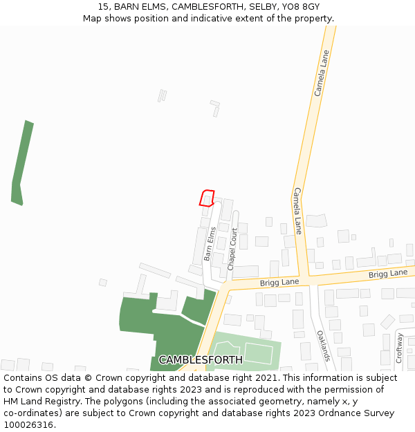 15, BARN ELMS, CAMBLESFORTH, SELBY, YO8 8GY: Location map and indicative extent of plot