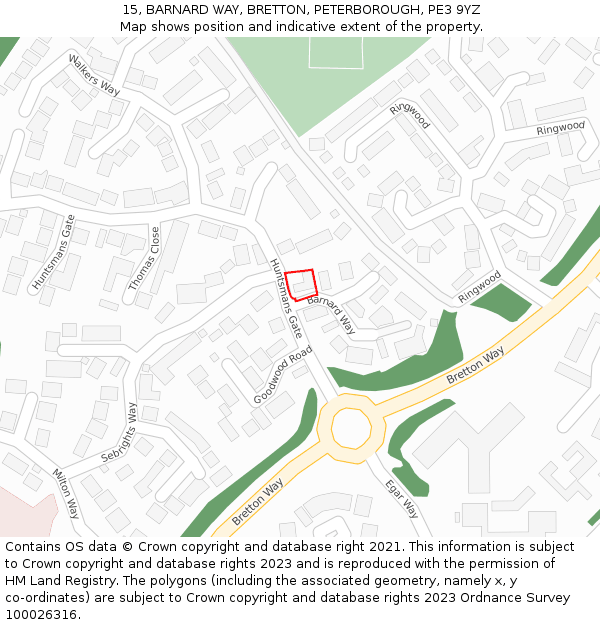 15, BARNARD WAY, BRETTON, PETERBOROUGH, PE3 9YZ: Location map and indicative extent of plot