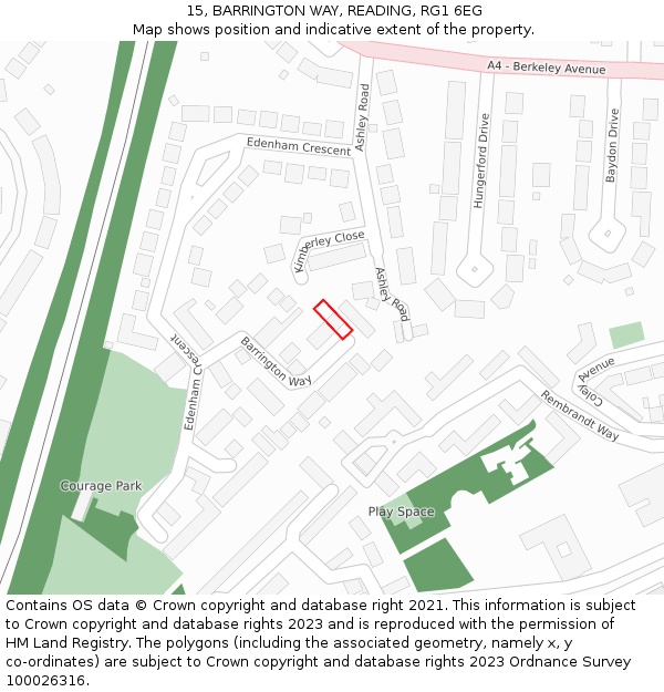 15, BARRINGTON WAY, READING, RG1 6EG: Location map and indicative extent of plot