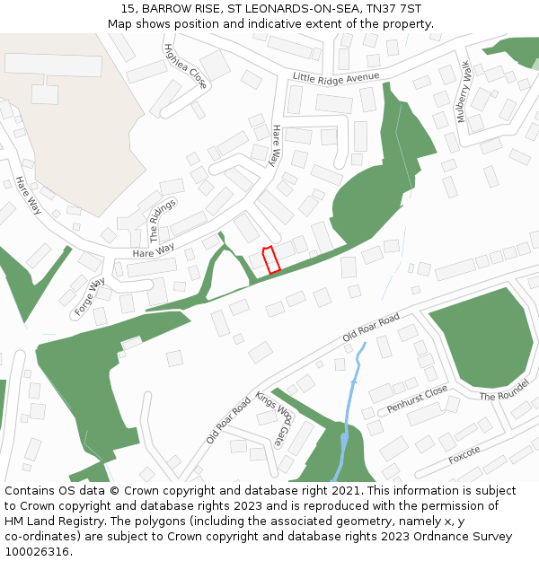 15, BARROW RISE, ST LEONARDS-ON-SEA, TN37 7ST: Location map and indicative extent of plot