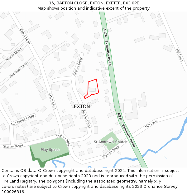 15, BARTON CLOSE, EXTON, EXETER, EX3 0PE: Location map and indicative extent of plot