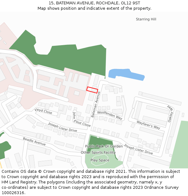 15, BATEMAN AVENUE, ROCHDALE, OL12 9ST: Location map and indicative extent of plot