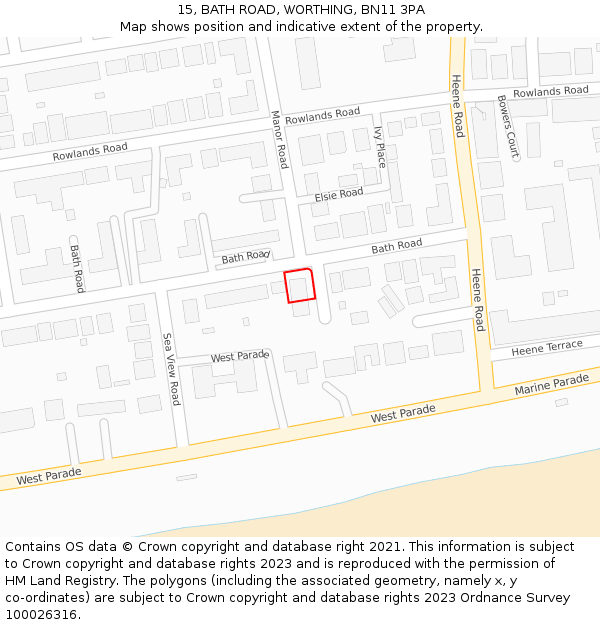 15, BATH ROAD, WORTHING, BN11 3PA: Location map and indicative extent of plot