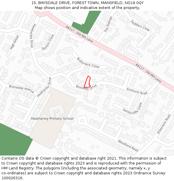 15, BAYSDALE DRIVE, FOREST TOWN, MANSFIELD, NG19 0QY: Location map and indicative extent of plot