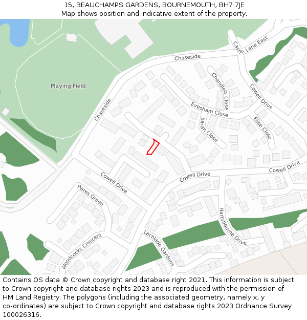 15, BEAUCHAMPS GARDENS, BOURNEMOUTH, BH7 7JE: Location map and indicative extent of plot