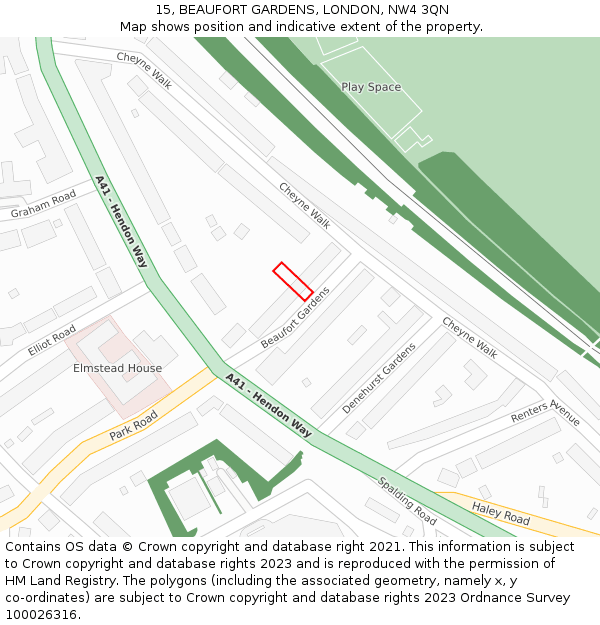 15, BEAUFORT GARDENS, LONDON, NW4 3QN: Location map and indicative extent of plot