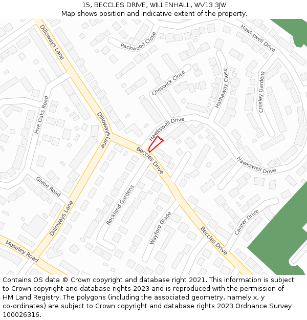 15, BECCLES DRIVE, WILLENHALL, WV13 3JW: Location map and indicative extent of plot