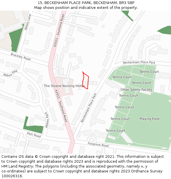 15, BECKENHAM PLACE PARK, BECKENHAM, BR3 5BP: Location map and indicative extent of plot