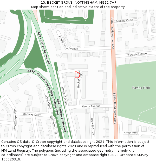 15, BECKET GROVE, NOTTINGHAM, NG11 7HF: Location map and indicative extent of plot
