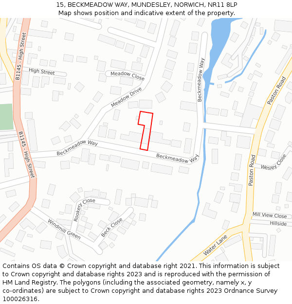15, BECKMEADOW WAY, MUNDESLEY, NORWICH, NR11 8LP: Location map and indicative extent of plot