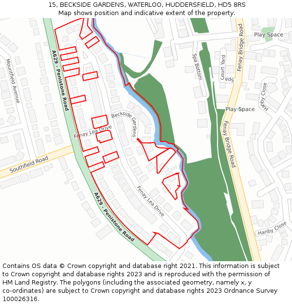 15, BECKSIDE GARDENS, WATERLOO, HUDDERSFIELD, HD5 8RS: Location map and indicative extent of plot