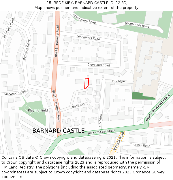 15, BEDE KIRK, BARNARD CASTLE, DL12 8DJ: Location map and indicative extent of plot